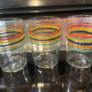 3 Vintage rare Anchor Hocking striped glasses, vintage striped aperitif glasses